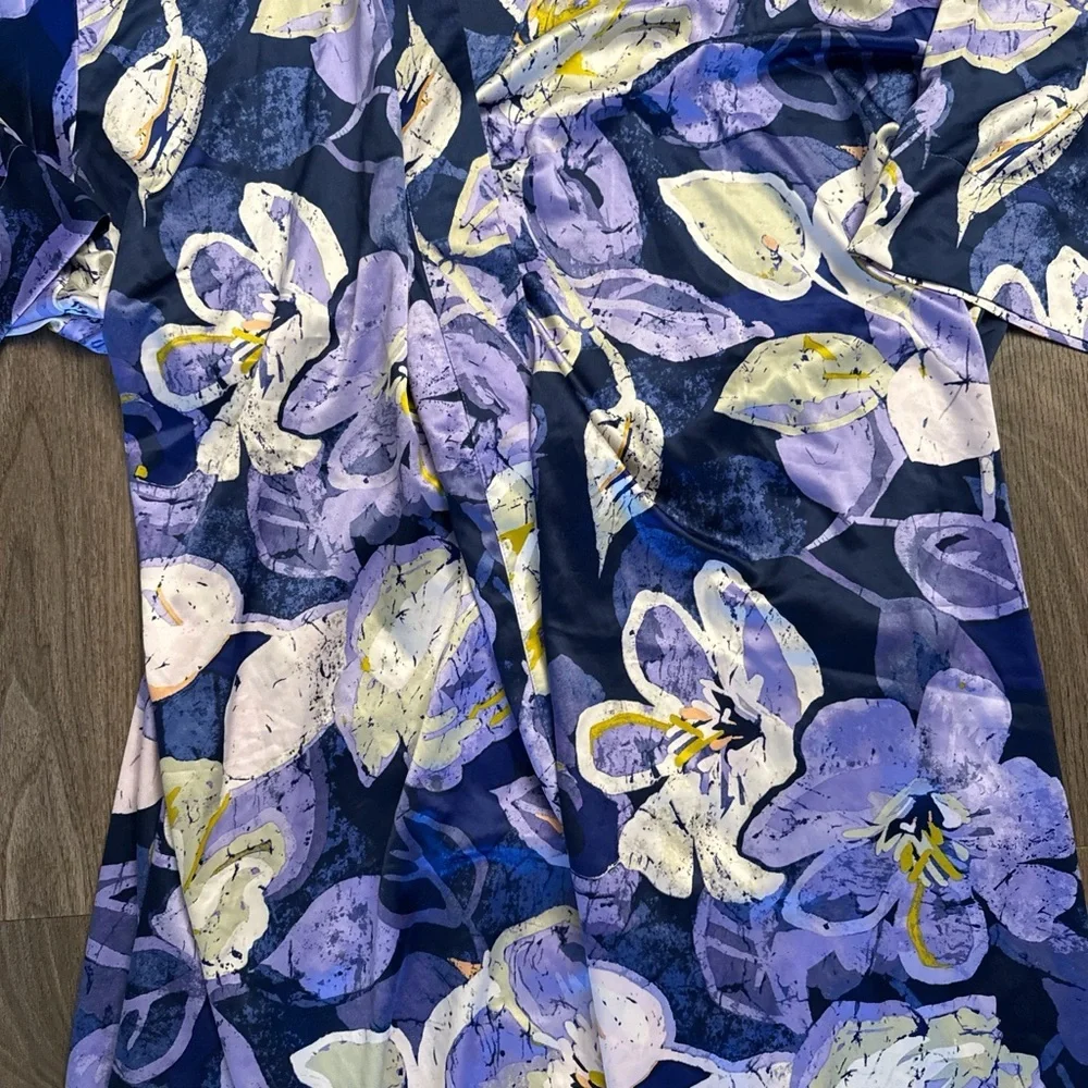 Natori long purple floral silk wrap robe extra large